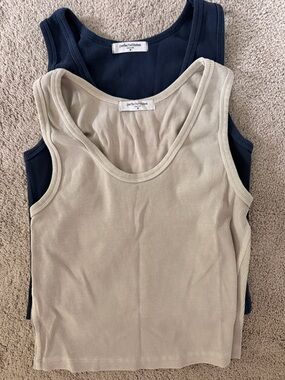 perfectwhitetee Ribbed Tank Duo - Navy & Beige